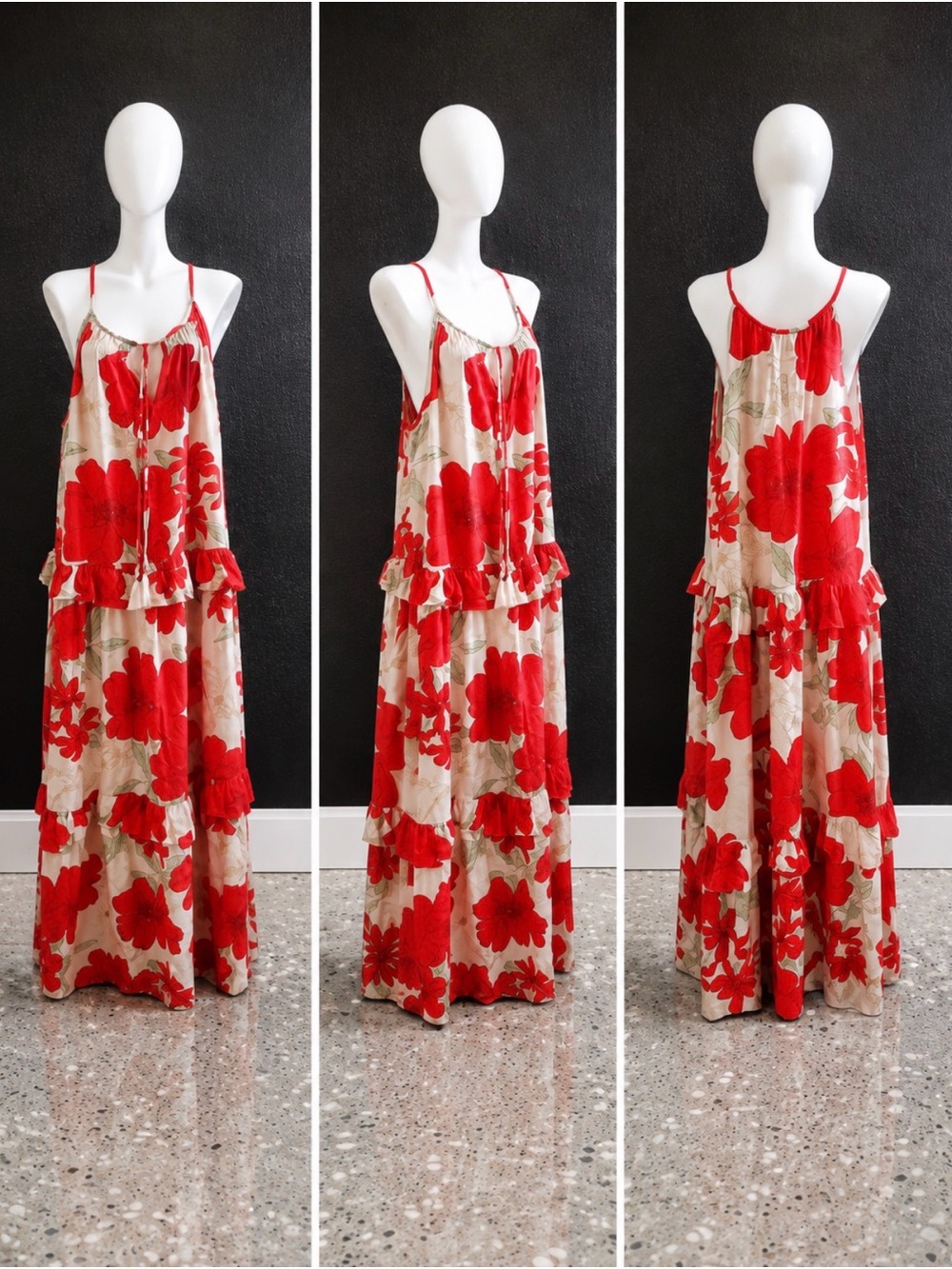 b.o.c. Red Floral Tiered Maxi Dress